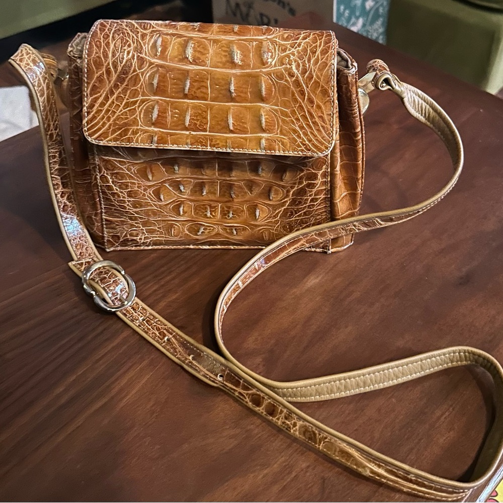 Elegant Brown Crocodile-Embossed Shoulder Bag by Sondra Roberts
